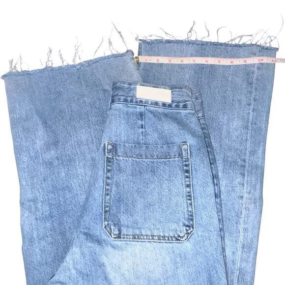 ZGY Denim High Rise Distressed Wide Leg Jeans Size 28 Raw Hem Straight Fit - Picture 5 of 9